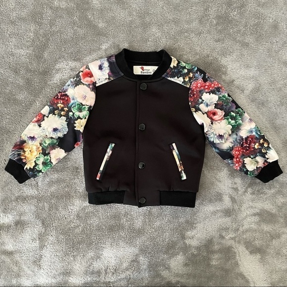 Bottega Bambini Floral Button Down Varsity Jacket - Picture 1 of 9